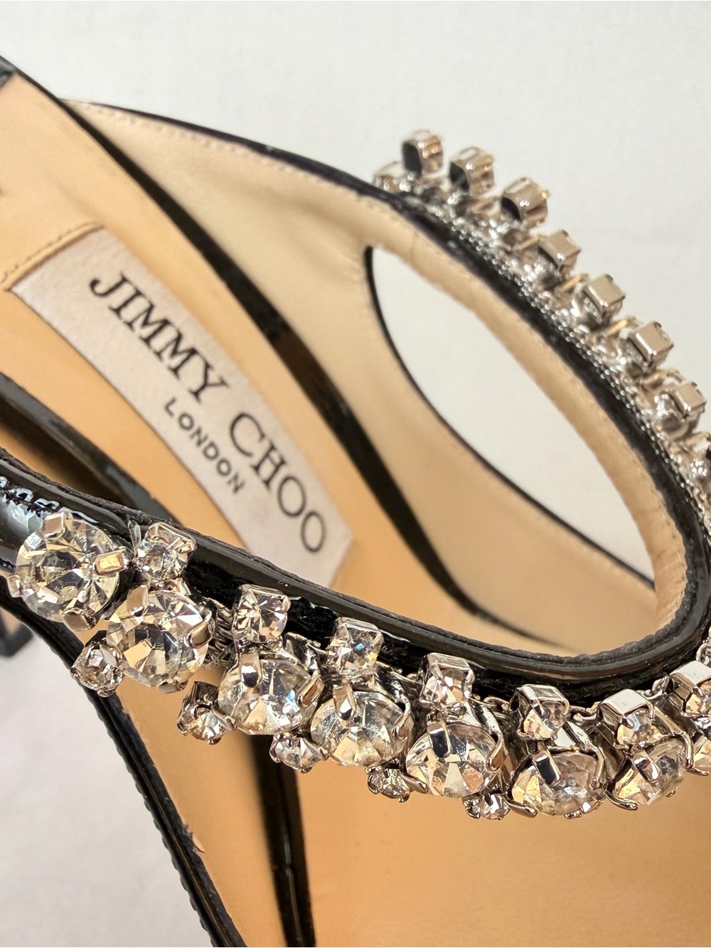 Jimmy Choo Bing 100 Black Patent Leather Crystal Mule Pump Heeled Sandals 38 - Picture 8 of 10